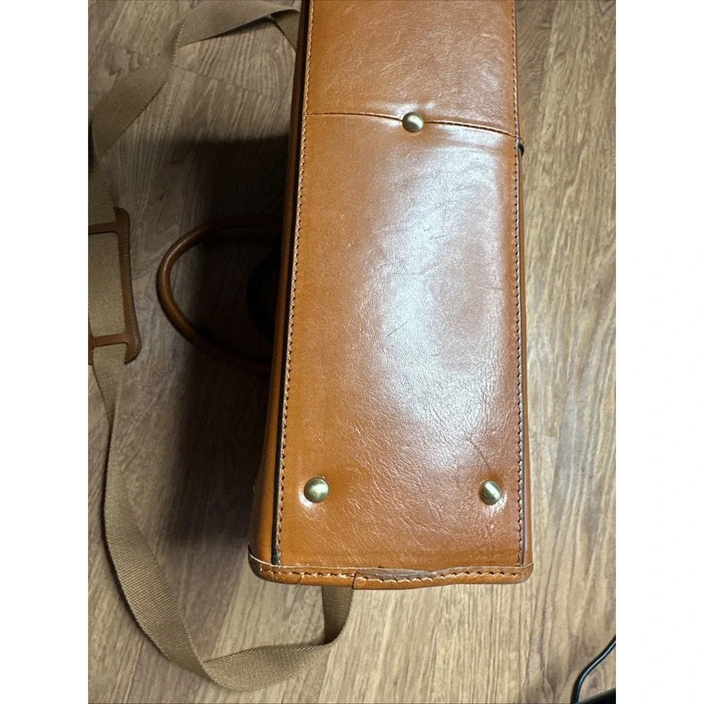 Banuce Whole Grain Italian Leather Business Computer Bag Brown W/Strap